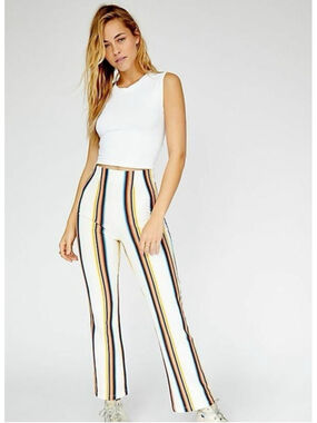 Free People Rainbow Striped Stretch Cropped Flare Pants